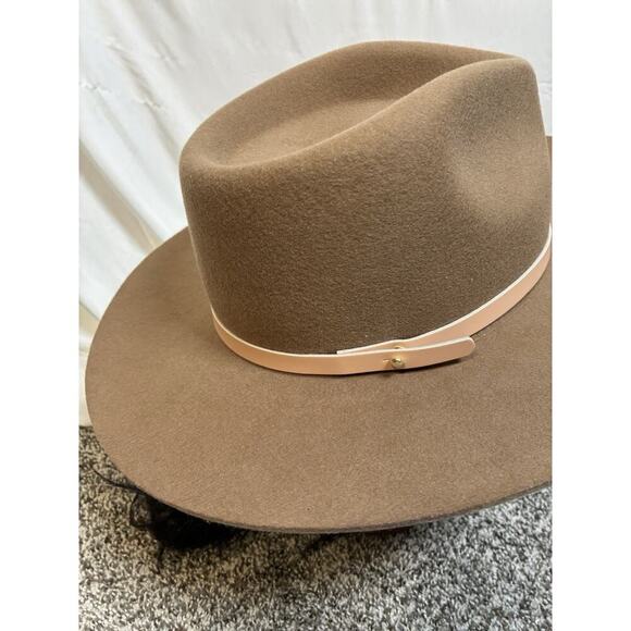 Gigi Pip Womens 55 Brown Wool Felt Wide Brim Rancher Western Hat Leather Band
